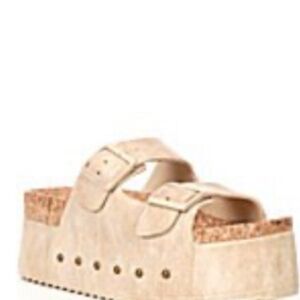 Steve Madden Kali-J Double Buckle Studded Platform Cork Slide Sandals